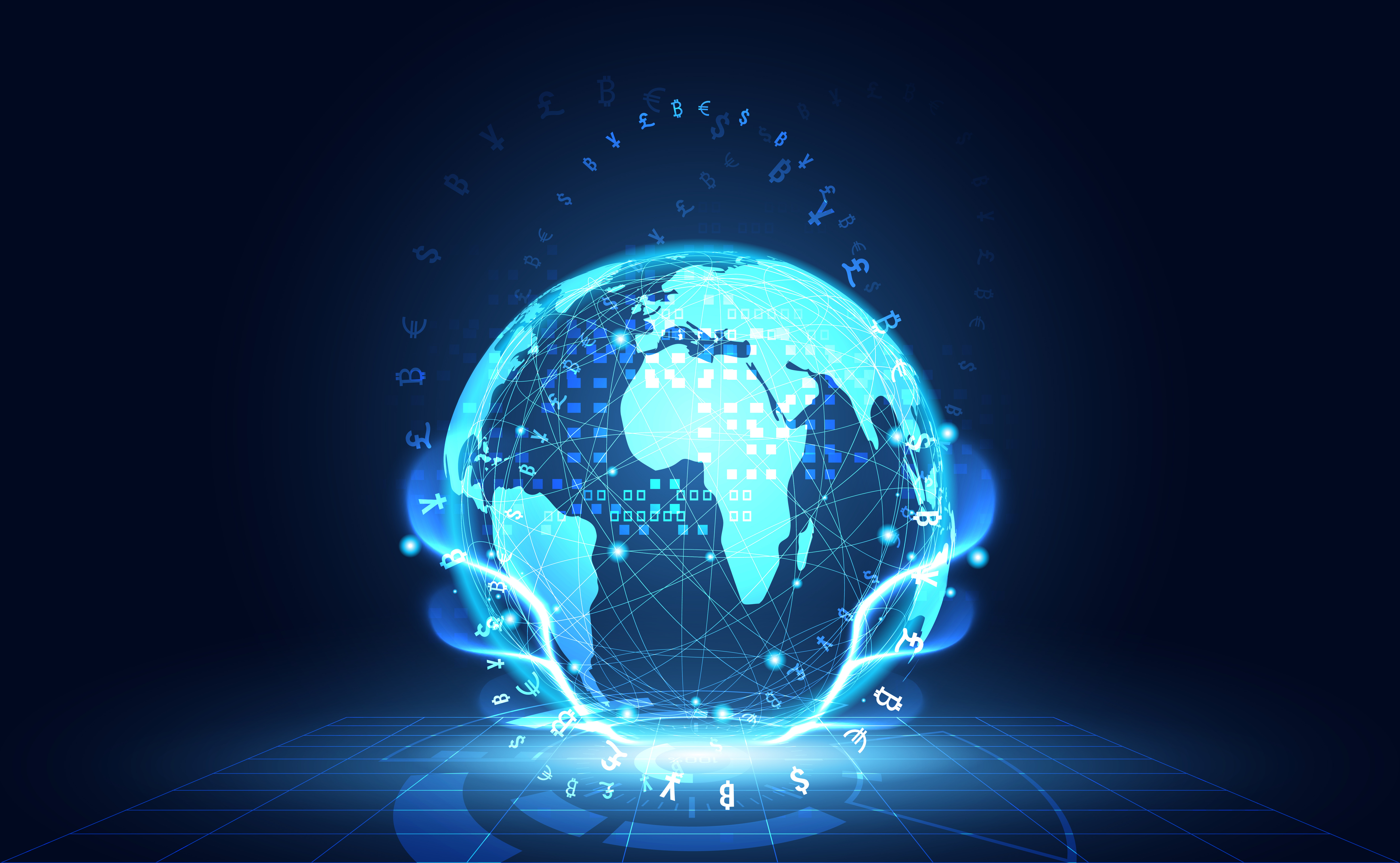 Blue world globe representing international finances and exchange