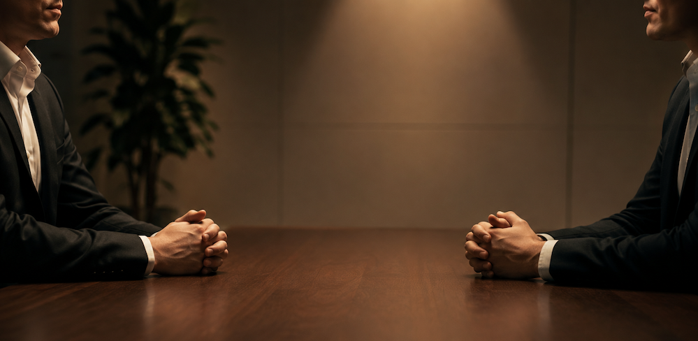 Two people not conversing, no exchange or communication